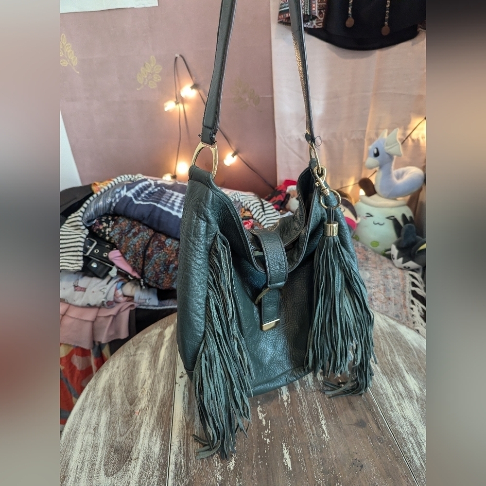 G.I.L.I. Green Fringe Shoulder Bag